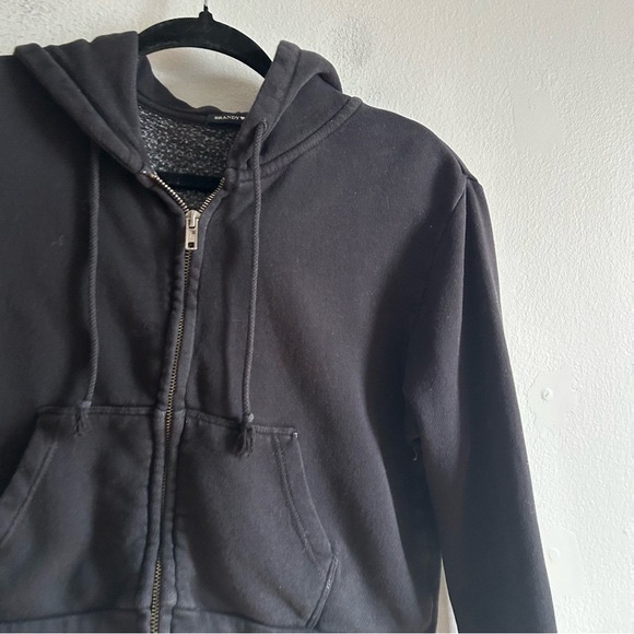 Brandy Melville Sz S Black Cropped Relaxed Hooded Full Zip Sweater - Picture 5 of 11